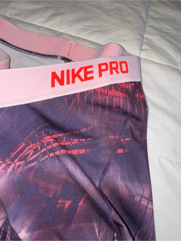 Nike Women's Pink Waistband Purple Graphic Bike Shorts - Image 2