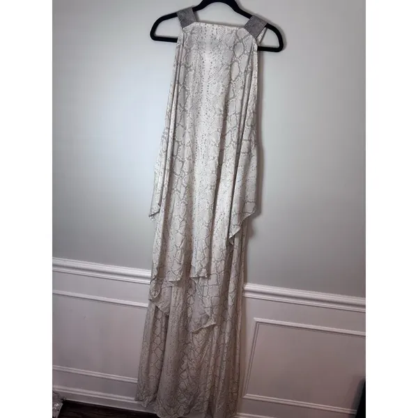 Alexis Long Sleeveless Snakeskin Printed Maxi Dress With Cape XS Flowy EUC - Image 12
