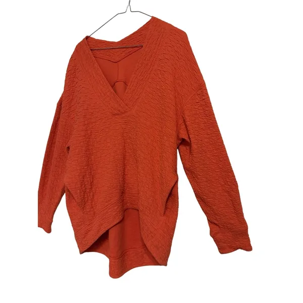 Lululemon‎ Textured V-Neck Pullover Sweater Orange Size 4 LW3EOXS High-Low Hem - Image 8