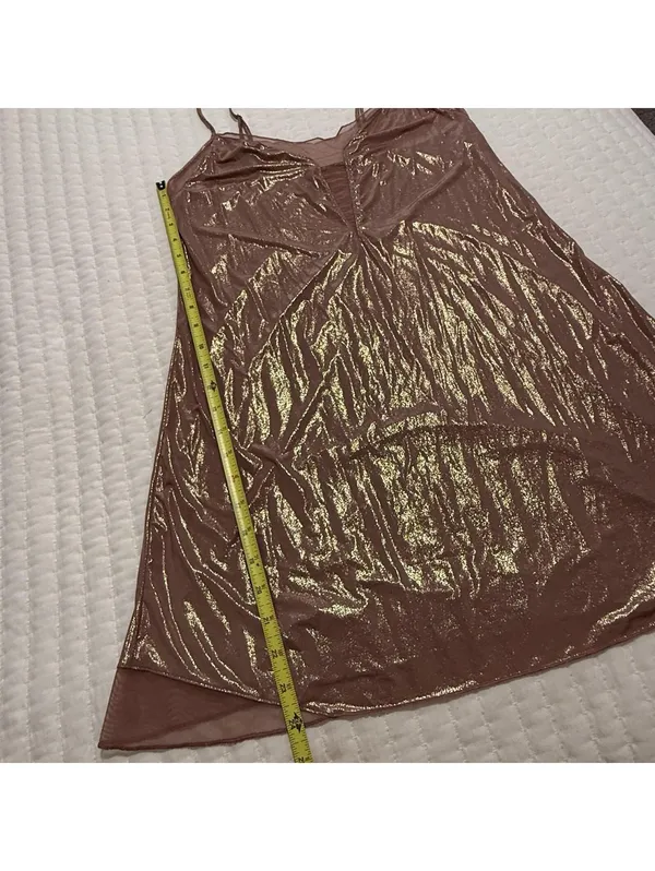 Victoria’s Secret Mauve Pink Rose Gold Shimmer Sz M Medium Nightie Slip Lingerie - Image 4