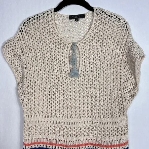 Sanctuary Swim Cover Up Womens Small Ivory Multi Boho Open Knit Crochet Top - Image 3