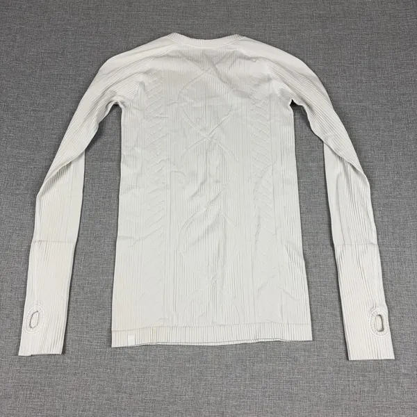 Lululemon Long Sleeve Shirt Womens Small White Textured Knit Thumbholes Yoga - Image 9