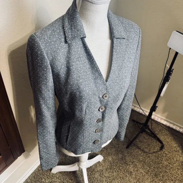 WORTH Grey Wool Blazer Jacket flannel Vintage 90s sz 6 career office classic‎ - Image 3