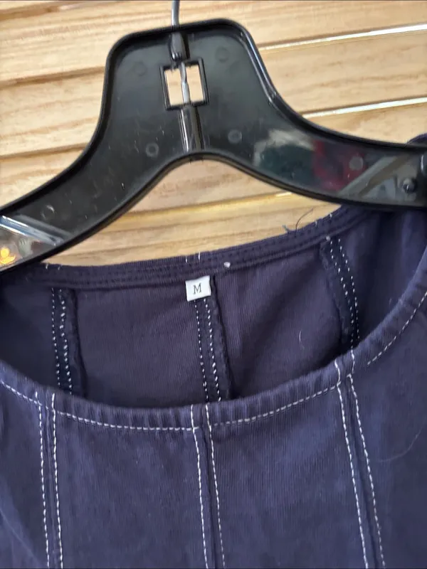 Sleeveless Denim Look Stitch-Detail Top Medium - Image 3