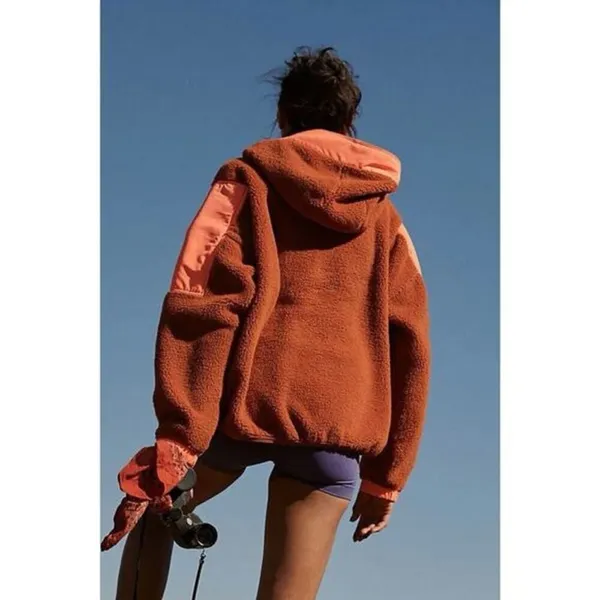 NWT‎ Free People Movement Lead The Pack Jacket Neon Coral Combo Pullover Fleece - Image 5