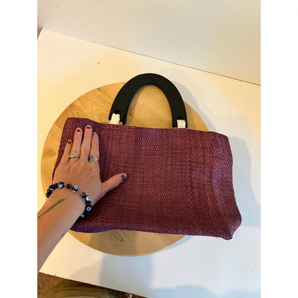 Purple Sisal Natural Fiber Wooden Handle Medium Top Handle Top Bag NEW - Image 15