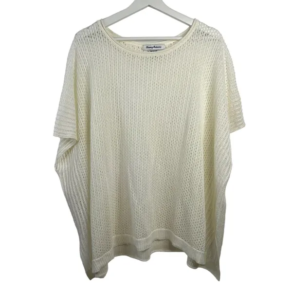 Tommy Bahama OS Beach Cover Linen Beige Open Weave Poncho Resort Boxy Relaxed - Image 2