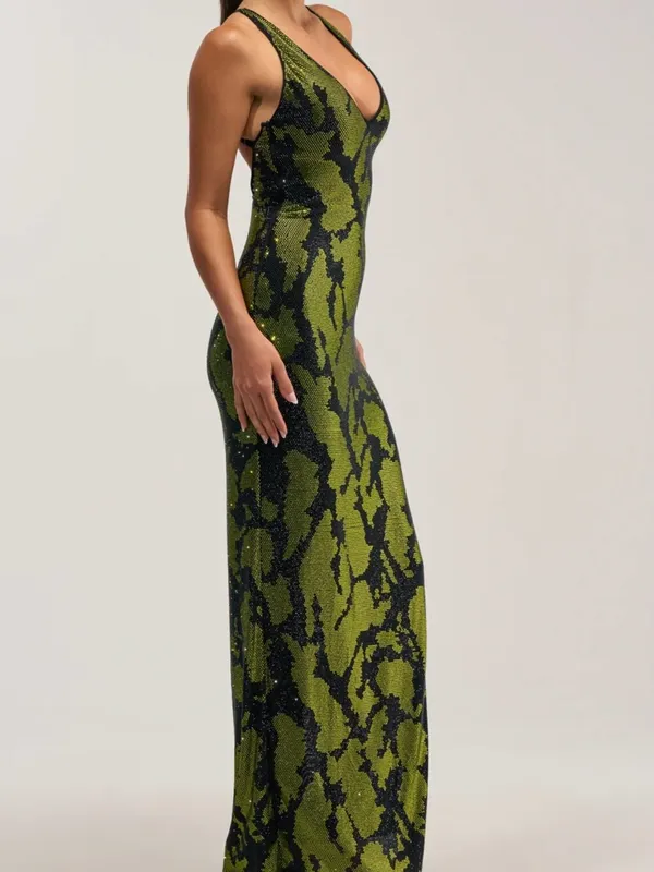 AKIRA Snakeskin Print sparkle gem luxury evening gown skit dress Medium - Image 4