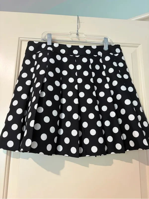 Fashion Black and White Polka Dot Pleated Mini Skirt Size L - Image 2