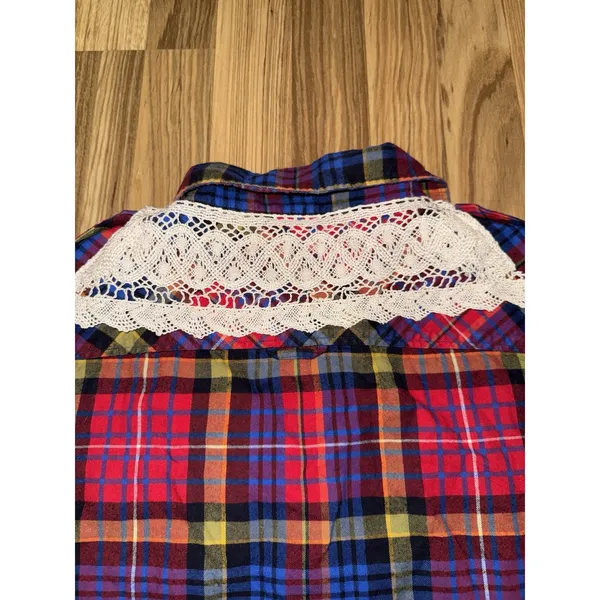 Brooks Brothers Red Fleece Plaid Button Down Shirt Women's 12‎ Lace Back - Image 4