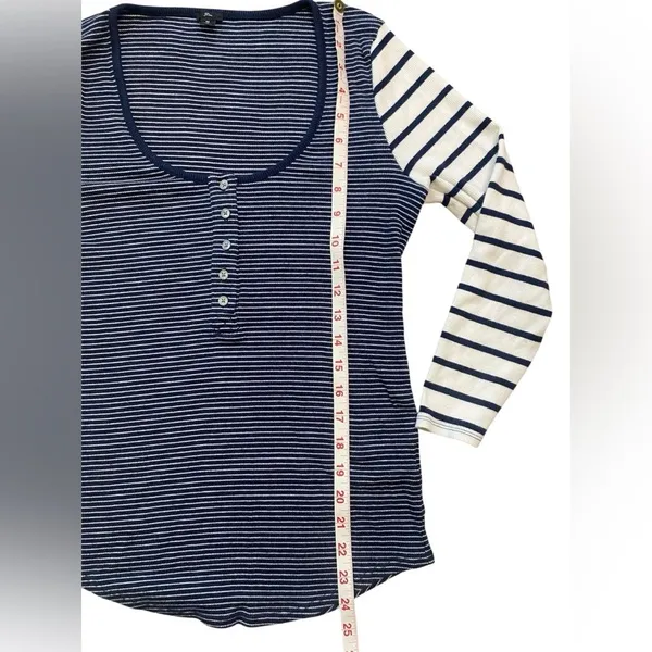 J. Crew Navy and White Striped Scoop Neck Ribbed Long Sleeve Henley - Image 9