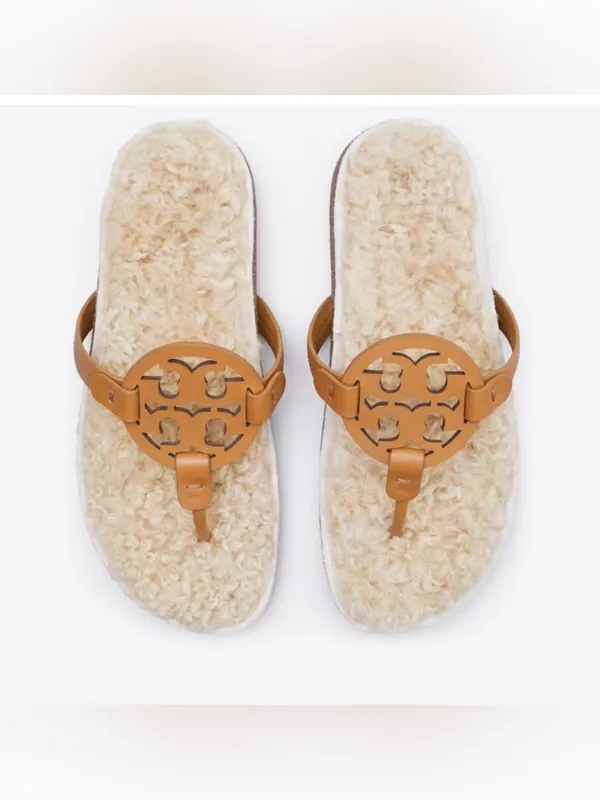 NWOT Tory Burch Miller Cloud Sandal Cork Shearling Caramel Neutral 7 - Image 2