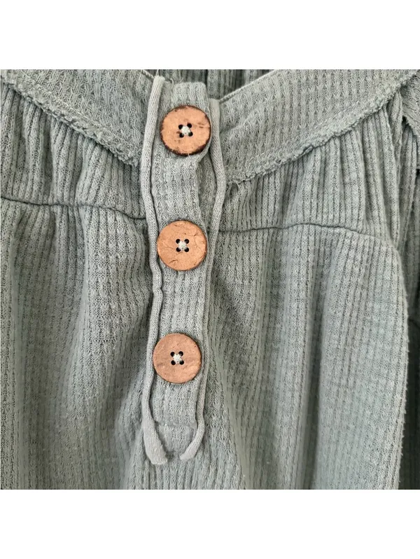 Free People We the Free Must Have Henley Waffle Aqua blue Long Sleeve size large - Image 12