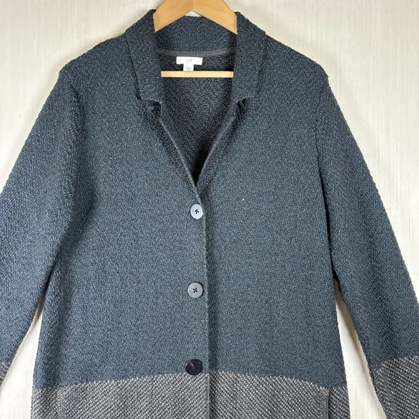 J Jill Sweater Coat Duster Sz S Colorblock Blue‎ Gray Cotton Blend Lagenlook - Image 2