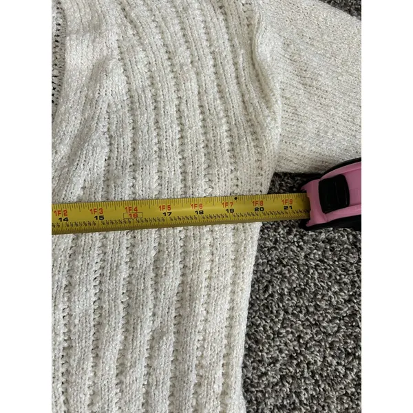 Nine West cream v-neck ribbed knit long sleeve button front cardigan sweater S - Image 8
