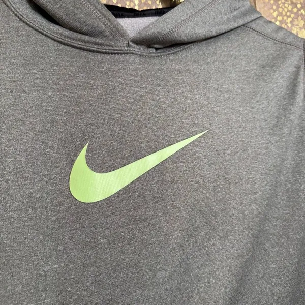 Women's Nike Gray Green Swoosh Therma-Fit Fleece Lined Sweater Hoodie XL - Image 3