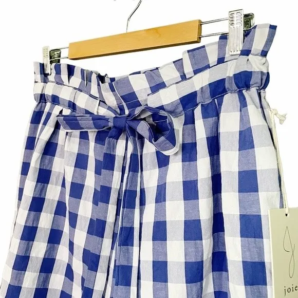 NWT Joie Gingham Shorts Blue & White Check Cotton Paper Bag Waist Size XL NEW - Image 6