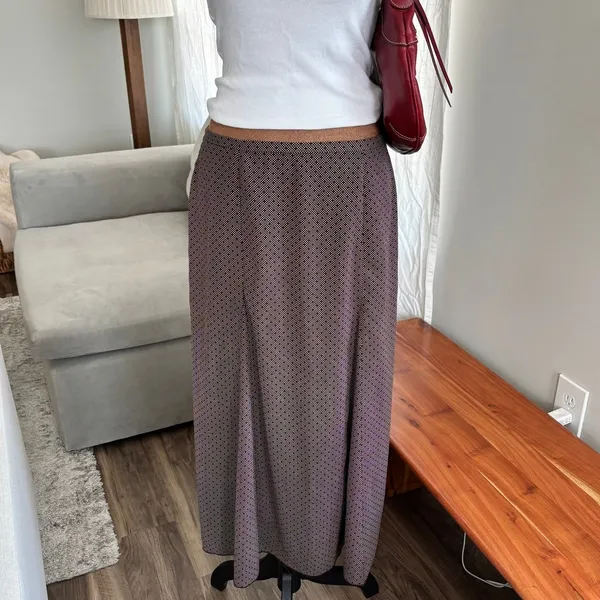 Y2K Vintage Norton McNaughton Maxi Skirt Petite Large Brown Polka Dot Boho Indie - Image 3