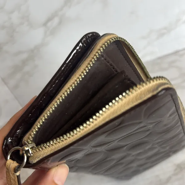 Coach Women's Patent Leather Accordion Zip Wallet Brown OS - Image 13