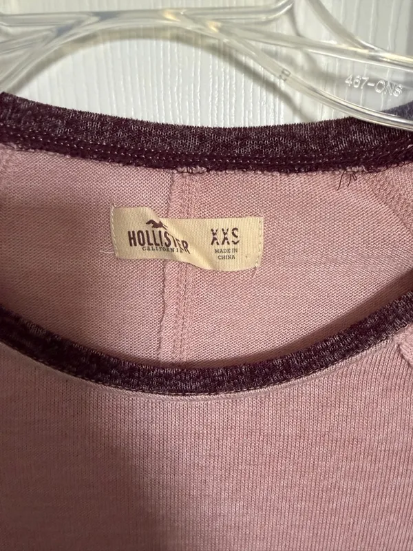 Hollister Pink Long-Sleeve Thermal Top with Contrast Trim - Image 3