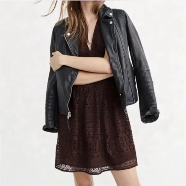 Abercrombie & Fitch Lace Crochet V-Neck Skater Dress Burgundy Mini Dark Romantic - Image 14