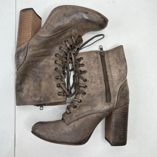 Freebird by Steven Size 9 Holis Boots Leather Heeled Zip Lace Up Brown‎ Women's - Image 5