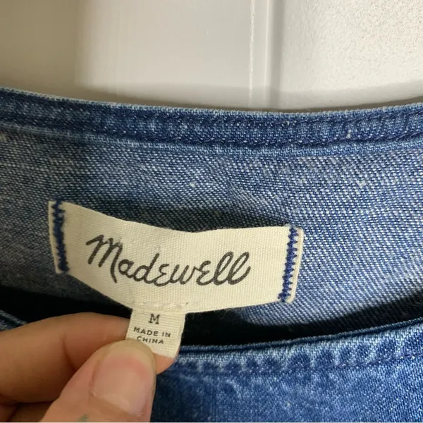 Madewell blue denim fray hem shift dress size medium preppy casual summer spring - Image 4