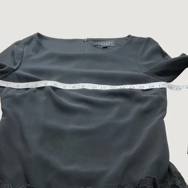 Laundry by Shelli Segal Black 3D Floral Lace Hem Shift Dress Long Sleeve Size 2 - Image 5