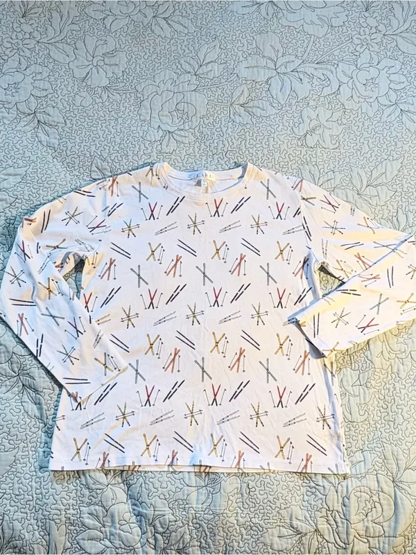 💥LAKE Pajamas Pima Cotton Long Sleeve Ski Print Pajama Top (ONLY) White Sz S💛 - Image 12