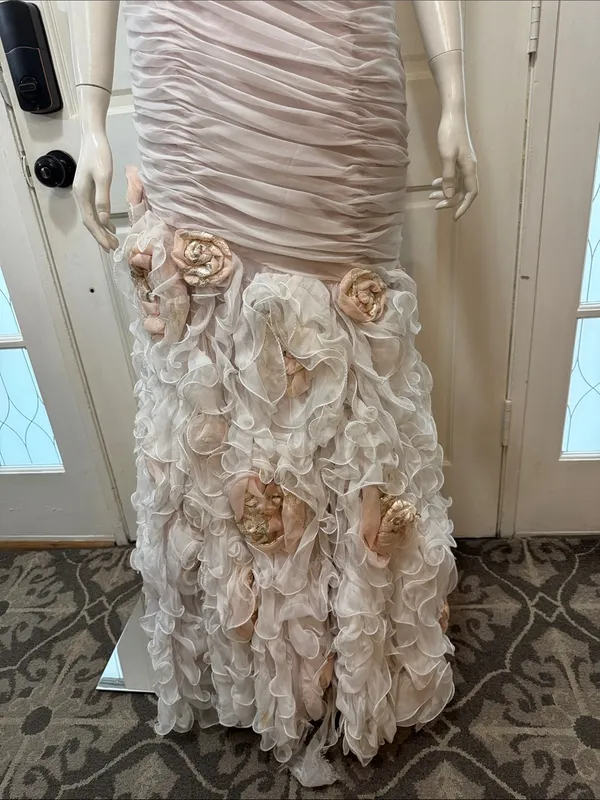 Mac Duggal Strapless Blush Pink Floral Ruffle Mermaid Gown Size 8 - Image 4