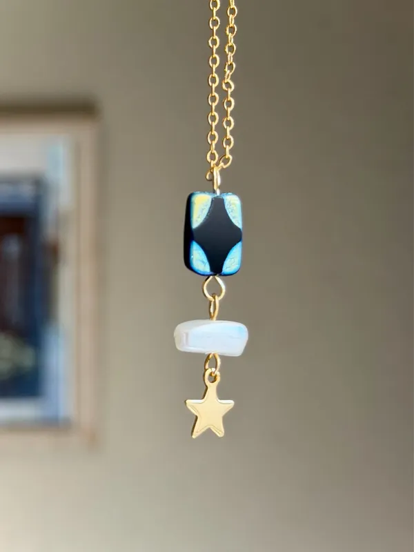 Handmade boho unique whimsy quality gold tone stainless steel necklace🖤 - Image 2