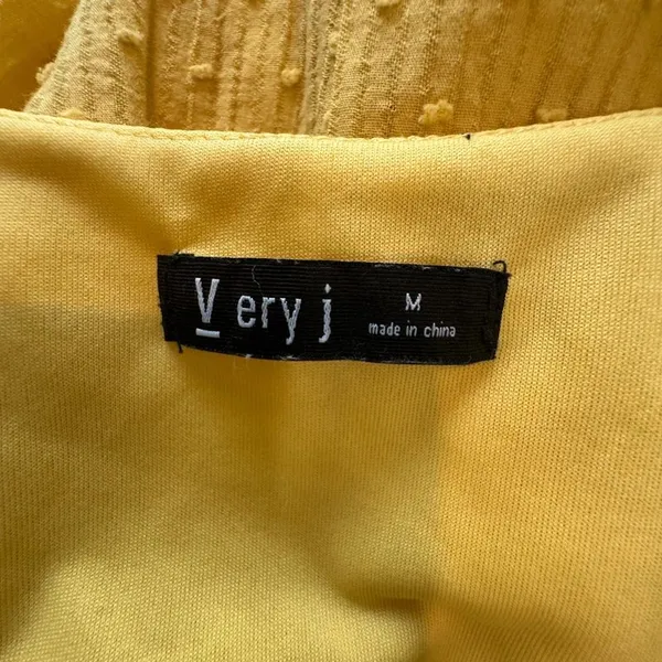 Very j Dress M Golden Yellow 100% Cotton Lined Swiss Dot - Image 3