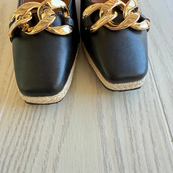 Black Espadrille Wedge Heels w/ Gold Chain – Women’s 38 / 7.5–8 - Image 3