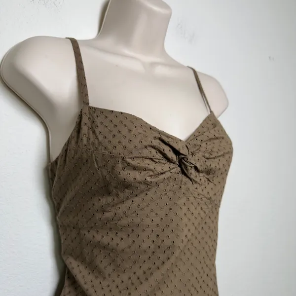 VTG Y2K Women 100%‎ Cotton Eyelet Babydoll Dress Grunge Western Sundress 4 Brown - Image 6