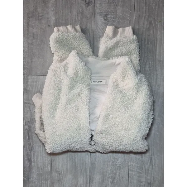Lucky Brand Ivory Sherpa Half-Zip Pullover Soft Fuzzy Cozy - Image 9