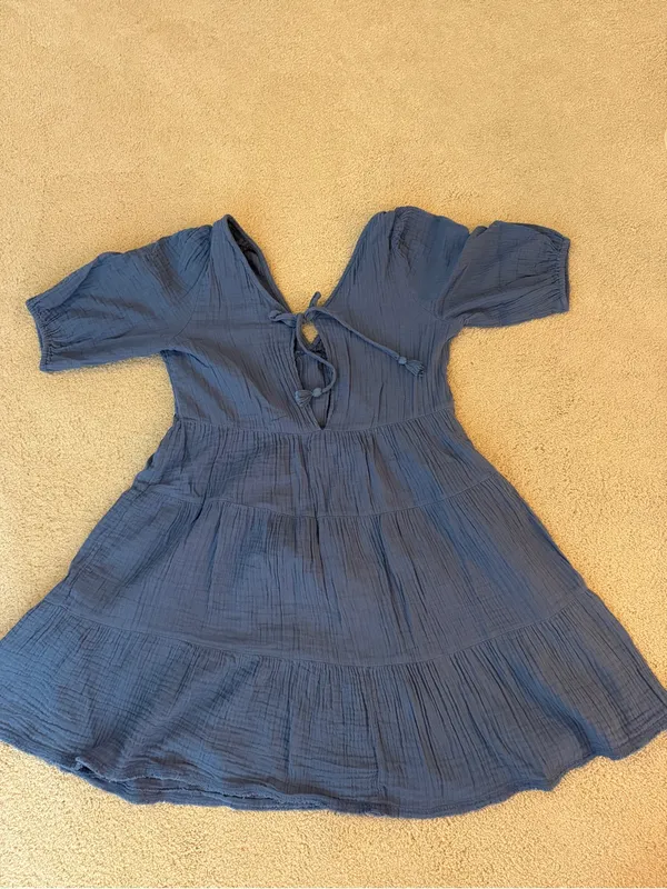aerie Navy Blue Tiered V-Neck Mini Dress - Image 2