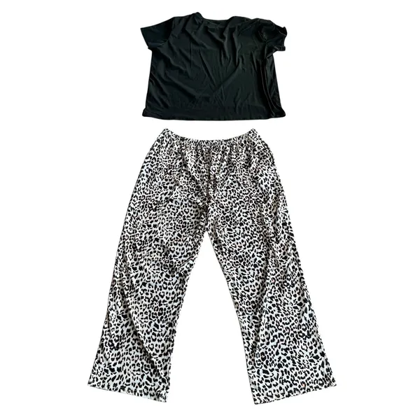Ekouaer Women's 2XL‎ Leopard Print Pajama Set Top and Wide Leg Pants Loungewear - Image 6