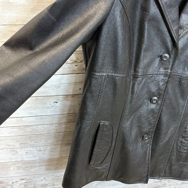 Vtg Wilsons Leather Maxima Womens M Jacket Black Leather Fitted 3 Button Y2K EUC - Image 3
