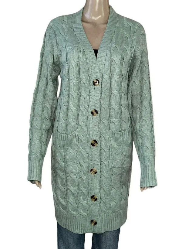 Cable knit buttoned long cardigan - Image 6