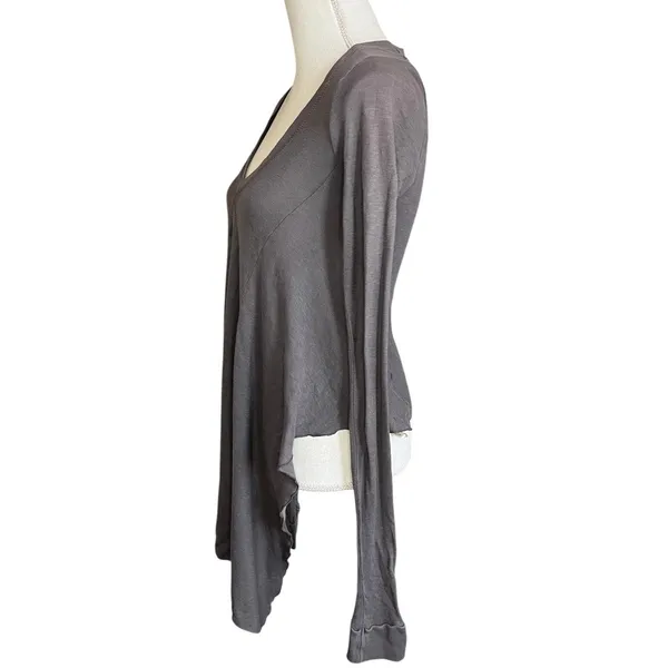 Lagenlook Charcoal Grey Long Sleeve Flowy Tunic Top Shark Bite Hem boho small - Image 3