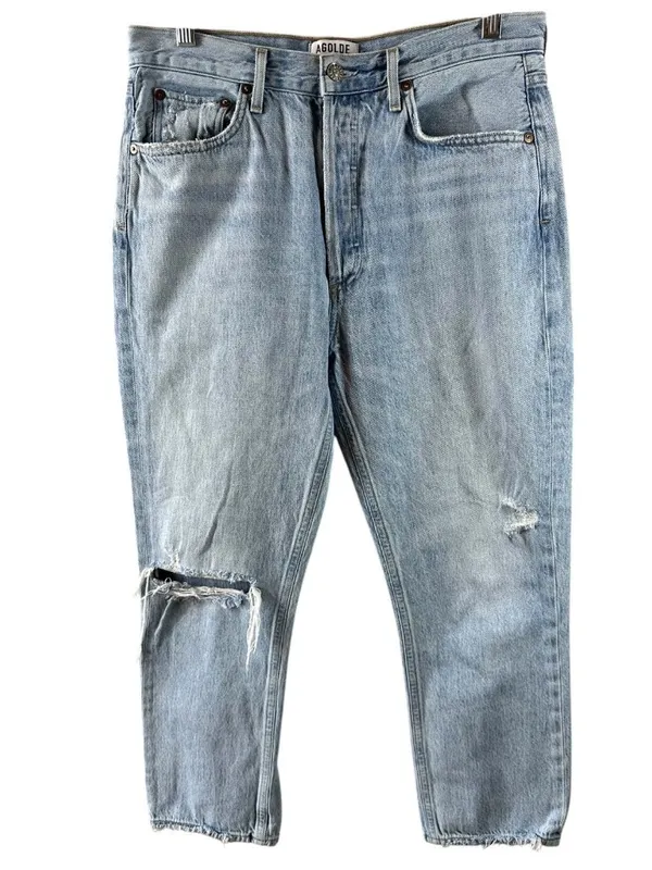 AGOLDE Riley High Rise Straight Crop Jeans 29 Light Wash Distressed A058B-983 - Image 2