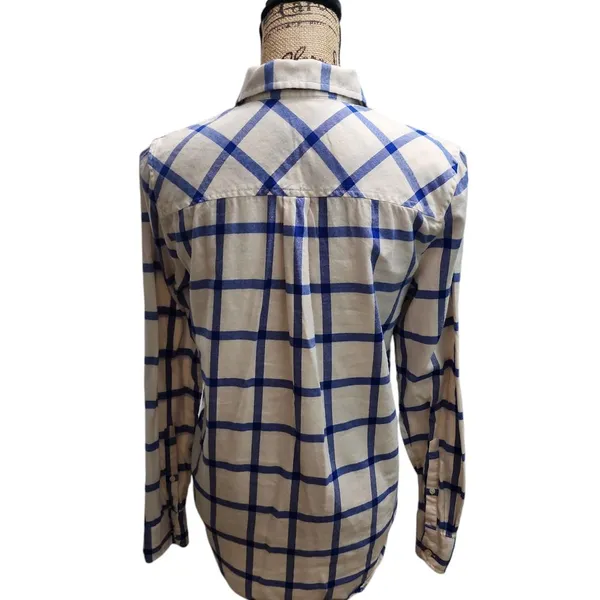 J.Crew Blue & White Plaid Cotton Button-Down Shirt Boy Fit Women's‎ Size S - Image 2