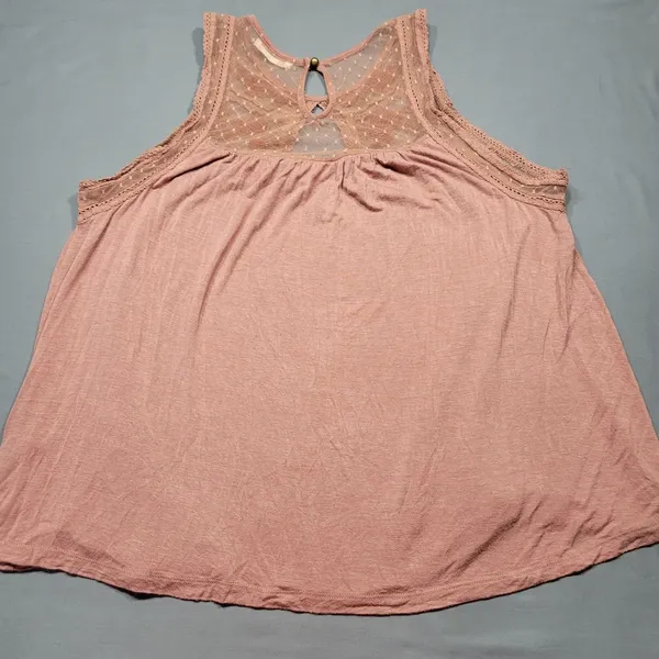 Altar'd State Women Tank Size L Pink Rose Stretch Floral Lace Scoop Neck Keyhole - Image 2