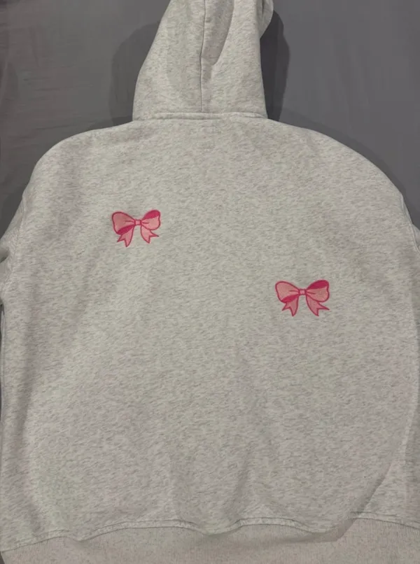 Sunkissed Coconut Light Grey Hoodie with Pink Bow Embroidery - Image 4