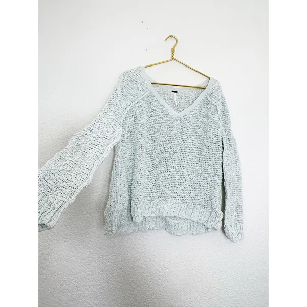 Free People Songbird Shaggy Knit Pullover Sweater Chunky Oversize Medium Seafoam - Image 11