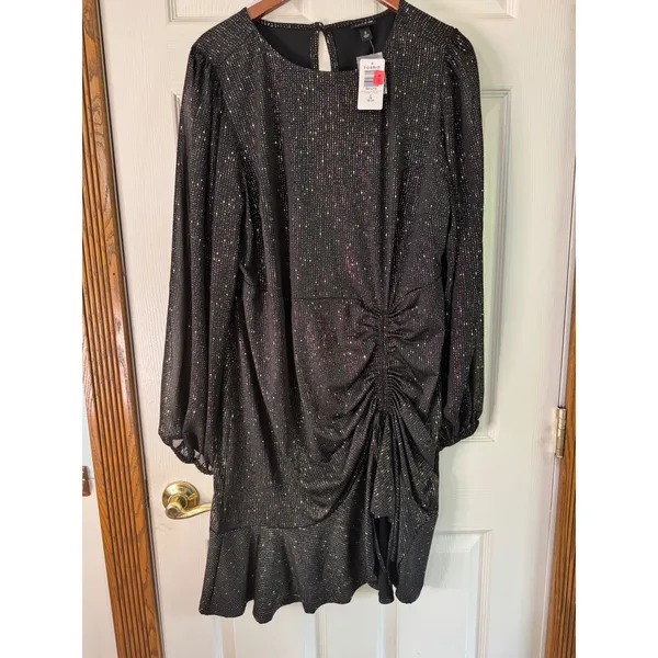 Torrid Party Dress Sparkle Ruched Long Sleeve Plus‎ Size 2 / 2X - Image 8