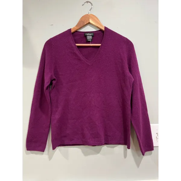 Cashmere Womens Sz M Purple Ribbed V Neck Pullover Knit‎ Sweater Long Sleeves - Image 8