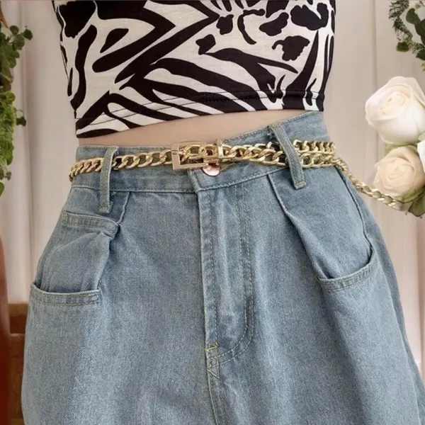Stylish Chain Belt Casual‎ Golden Plated Metal Waist Chain Adjustable One Size - Image 2
