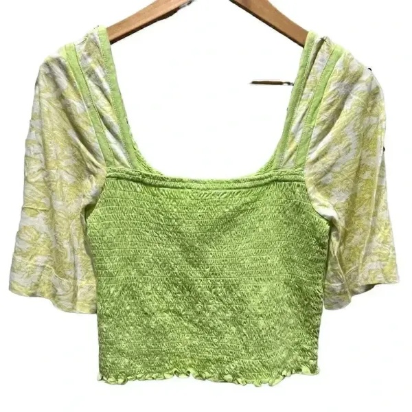 Free People‎ Marigold Smocked Lime 3/4 Sleeve Top Small - Image 2