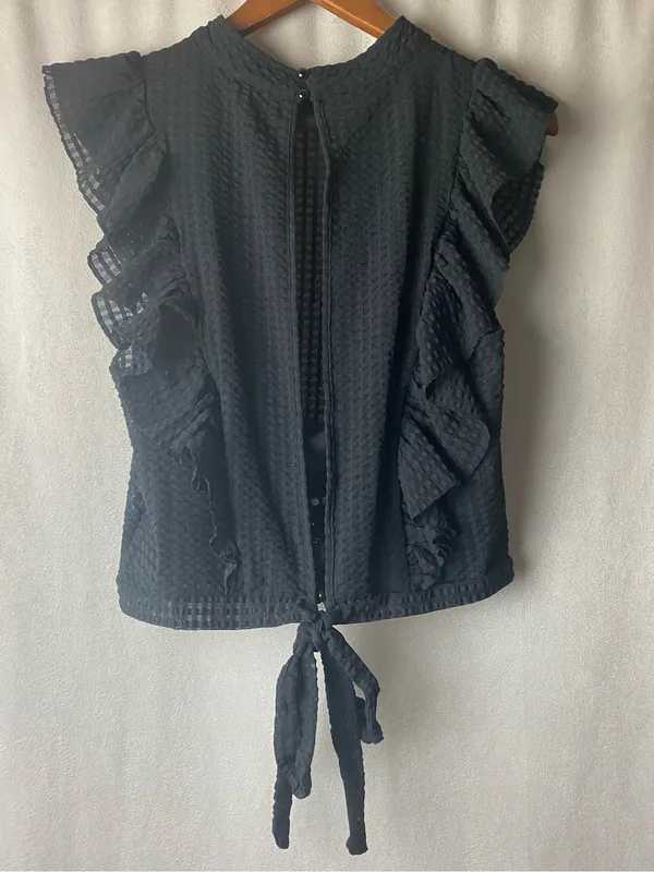 Maeve Anthropologie Black Ruffle Textured Goth Whimsygoth Witchy Blouse XS-S - Image 5